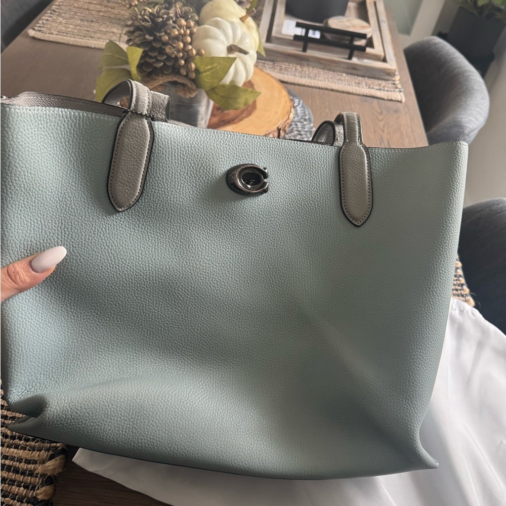 Coach Willow Teal and Gray Tote